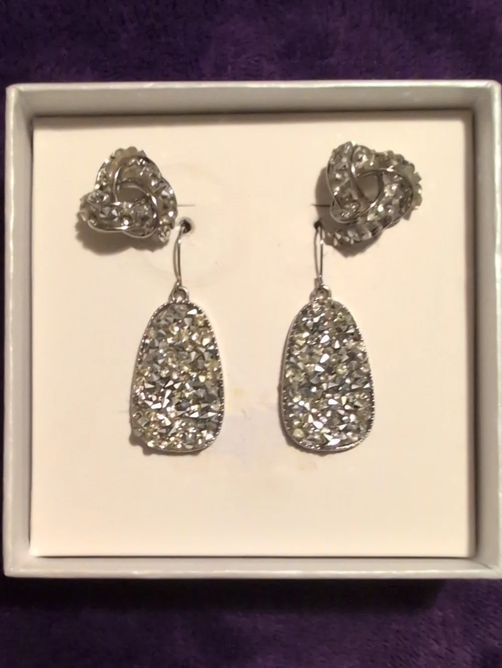 Silver Rhinestone Bib Necklace NWT & 2 Matching Earring Sets NWT & NWOT Lot